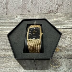 Vintage Jules Jurgensen Gold Tone Quartz Watch Mesh Band Rectangular Japan Rare!